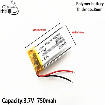 Bom Qulity Litro de energia bateria de 3,7 V,750mAH 802040 de Polímero de lítio ion / Li-íon da bateria para o pc da tabuleta do BANCO,GPS,mp3,mp4