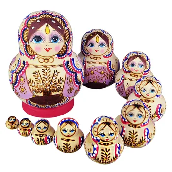 10pcs russa de Madeira Pintados à Mão, Bonecas ninhos Babushka Bonecas Matryoshka Presente -17