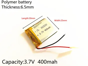 3,7 V,400mAH,[602530] PLIB ; polímero de lítio ion / Li-íon da bateria para o GPS,mp3,mp4,mp5,dvd,bluetooth,SMART WATCH