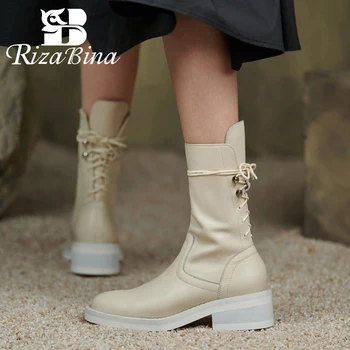 RIZABINA Tamanho 33-40 Real de Couro Mulheres Ankle Boot Quente Plataforma de Inverno de Sapatos femininos Moda Casual Senhoras Short de Inicialização do Calçado