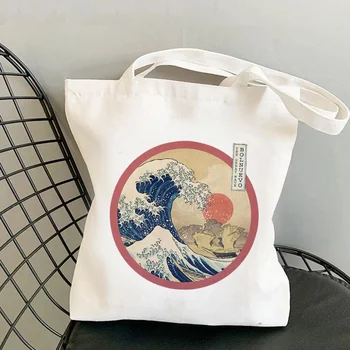 2021 Comprador A Retro Grande Onda sol Impresso Kawaii Saco de Harajuku mulheres Saco de Shopping da Lona Shopper Bag girl Ombro Senhora de Saco de