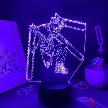 Motosserra Homem Led 3D Anime Figura de Lava Lâmpada de Néon Luzes da Noite do Quarto-de-Cabeceira Decoração Otaku Presentes de Aniversário Mangá Motosserra Homem de Luz