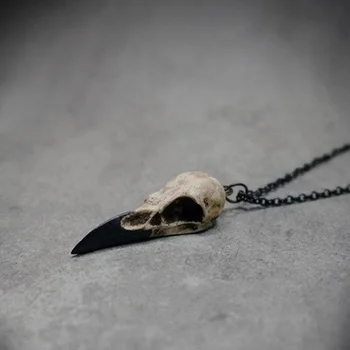 3D Raven Crânio Colar de Resina Réplica Raven Magpie Corvo de Poe Gótico Presente Decoração de Halloween Colar Goth Pássaro Jóia do Crânio