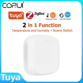 CoRui Tuya WIFI, Zigbee Sensor de Temperatura E Umidade Scene Switch 2 Em 1 Função Interior do Higrómetro do Controlador de Vida Inteligente