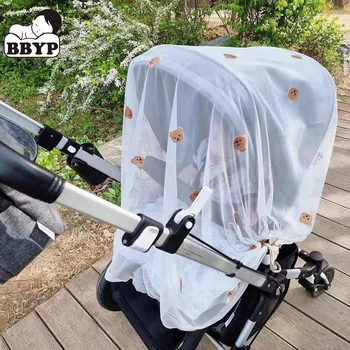 Carrinho De Bebê Tampa De Malha Respirável Mosquitos Net Cartoon Bordado Suportar As Sombras Do Pára-Brisa Protetor Solar Cortina