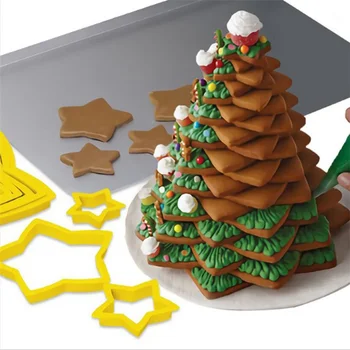 6pcs/Set de Natal Cookie Cortadores de Moldes de Árvore de Natal de Plástico 3D de Ano Novo Biscoito de Gengibre Fabricante do Molde Cookie Carimbo de Cozimento 2022