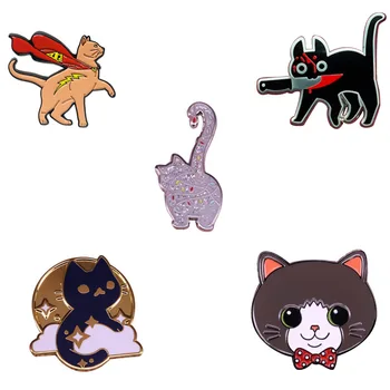 Magic Cat Broche Glittler Kitty Bonito Gatinho Gato Preto Emblema Peculiar Animal Esmalte Pin Animal De Estimação De Presente