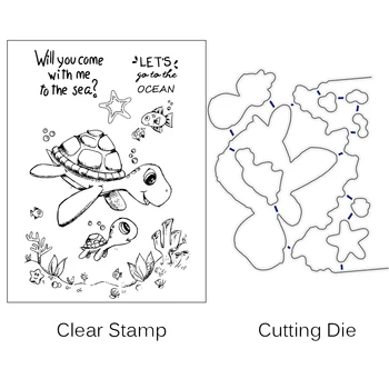 AZSG Cartoon Tartaruga de Mar de Corte Morre Claro Selos Para DIY Scrapbooking Decorativos Cartão de fazer Artesanato Divertido Decoração de Suprimentos