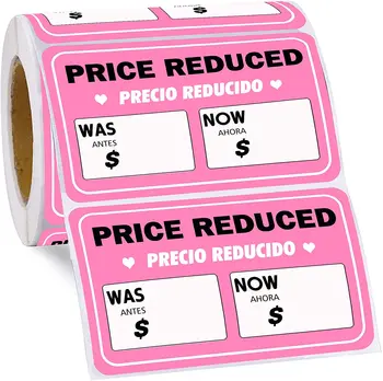 Cor-de-rosa Redução de Preços de Venda de Etiquetas para Venda Rápida 2 x 3 Polegadas Retângulo Adesivo Preço de Venda de marcas de fixação de Preços de Revenda Etiquetas Tag