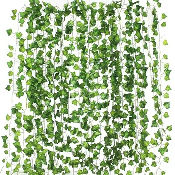 12pcs 2m de Hera Verde Falso Grinalda de Folhas de Plantas de Videira Folhagem de Decoração de Casa de Plástico de Rattan de Seqüência de caracteres de Parede Decoração Plantas Artificiais