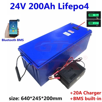 24V 200Ah Lifepo4 bateria de Lítio 3000 ciclos com bms para Telecom UPS de Armazenamento de Energia Solar marinha motorhome RV+20A Carregador