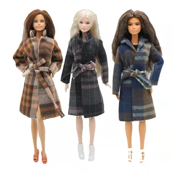 1/6 Boneca Xadrez Jaqueta Parka para a Barbie Roupas de Pelagem Longa Roupas de Inverno Vestido para boneca Barbie Acessórios Brinquedos Presentes 11.5