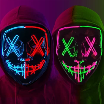 NOVO LED de Halloween Neon Máscara Assustador Dual Cores da Luz-Acima de Máscaras Para Homens Mulheres Festival de Cosplay do Traje de baile de Máscaras Brilhando No Escuro