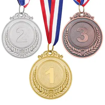 3PCS Metal Medalhas de Premiação com o Pescoço a Fita de Ouro de Prata de Bronze de Estilo para Esportes Universitários ou de Qualquer Competição de Diâmetro