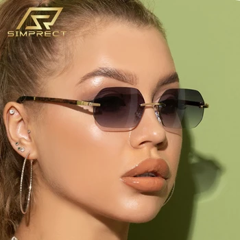 SIMPRECT sem aro Retângulo Óculos de sol das Mulheres 2022 Marca de Luxo Designer de Qualidade de Óculos de Sol Vintage Retro Tons Para as Mulheres oculos