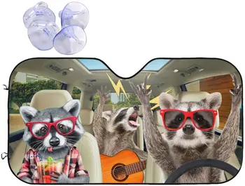 Animal engraçado Raccoon pára-brisa do Carro pára-Sol Dobrável Auto Janela Frontal, Sol, Sombra, proteção solar SUV Caminhões Veículo Bloquear os Raios UV do Sol