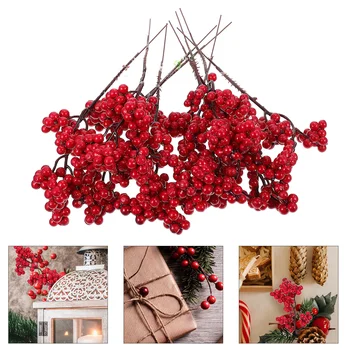 10PCS Chritsmas Decoração de Frutas Vermelhas Simulação Berry Ramos de Cerejeira Estame Para a Casa Natal de Presente de Ano Novo Casamento de Flor, Coroa de flores