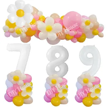33pcs Daisy Tipo de Balão Torre com 1-9 Branco Figura Balões para as Crianças da Festa de Aniversário de Decoração DIY Festa de Casamento de Suprimentos