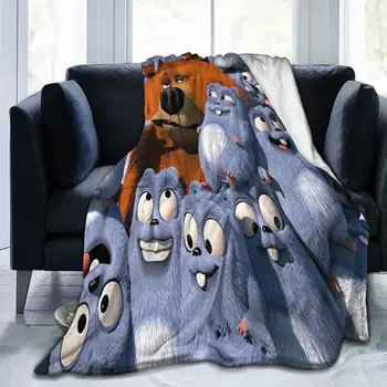 Bonito Grizzy E O Lemmings Cobertor de Flanela Primavera, Outono Urso Anime de Comédia Jogar Cobertor para Casa, Escritório de Pelúcia Fina Colcha