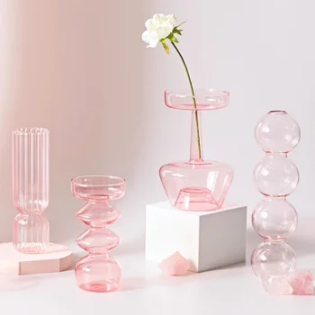 Nordic Vasos Vaso de Vidro Stand Ornamentos, Vasos para Decoração de Casa, Decore o Vaso de Flor de Trabalho de Decoração de Quarto de Estética