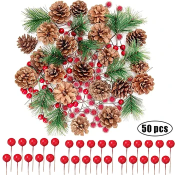 50Pcs Artificial de Natal de frutas Vermelhas Pega Berry Hastes Falso Frutas Vermelhas Árvore de Natal Picaretas para DIY de Artesanato de Coroa de flores Garland Decoração