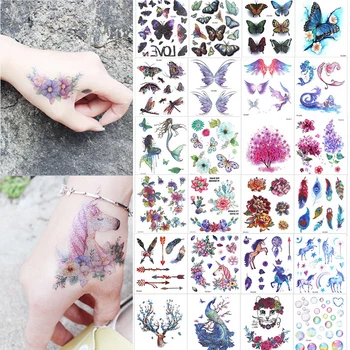 1 Folha de Glitter colorido Flash Tatuagem do Corpo Impermeável Adesivo de desenhos animados Unicórnio Gato borboleta Decalque Temporário de Crianças Tatuagem Presente