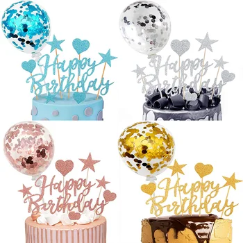 2 conjuntos de bolo, chapéu alto e prata confete balão de bolo de aniversário, decoração de bolo azul cartola menina menina menino menino menino menino