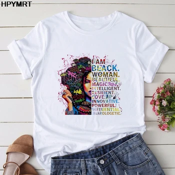 Eu sou Mulher Preta Camiseta de Verão de Novo Preto Bela Dama da Moda de T-shirts Superior T-Shirt Senhoras Mulheres Gráfico Tê Fêmea Roupas