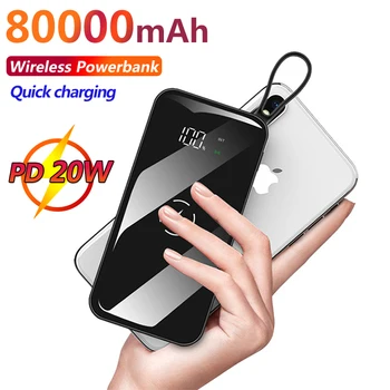 80000mAh sem Fio Banco de Energia Portátil Digital Display Smartphone Carregador Exterior, Viagens de Carregamento Rápido para Xiaomi Samsung IPhone