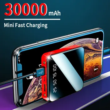 Mini Carregamento Rápido do Banco do Poder de 30000mAh Carregador Portátil de 2USB Display Digital de Bateria Externa com Lanterna para o iPhone Xiaomi