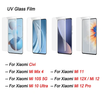 UV Líquido Curvo Cheio de Cola de Vidro Temperado de Filme Para Xiaomi Civi /Mi, de Mistura de 4 Mi /10, 5G /Mi, De 10 de Ultra Mi /11 / 12 Mi / Mi, De 12 Pro