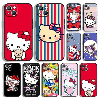 Anime Cartoon Bonito Hello Kitty Para iPhone da Apple 14 13 12 11 Pro Max mini XR XS X 8 7 6 6 Plus Preto Macio Funda Tampa Traseira