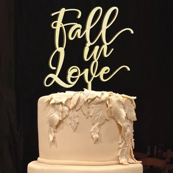 Personalizado Cair no Amor Cake Topper Elegante, Rústico Chuveiro Nupcial Bolo Topper,Decoração de Casamento Suprimentos,Espelho de Ouro Prata