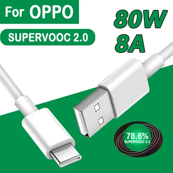 OPPO 80W SUPERVOOC 2.0 Carregador Rápido Cabo USB Tipo C 8A Para Reno8 Pro+ K10 Encontrar X5 Pro Original