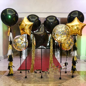 1set 36 polegadas Negros Gigantes Balões de Látex de Ouro Confete 18inch Estrela de Ouro Folha de Balão de Aniversário de Casamento Decoração Foto pano de Fundo de Abastecimento