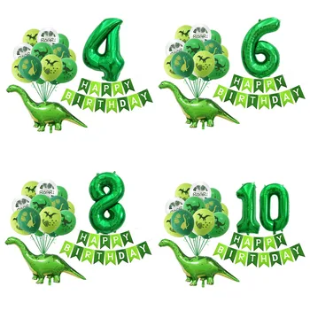 Dinossauro Balões de Látex Verde Feliz Aniversário de Banners, o Número de Bolas Período Jurássico Tema infantil Menino Festa de Aniversário, Decoração