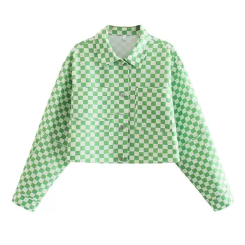 Verde Branco Casual De Seleção Cortada Casaco De Mulher 2022 Primavera, Outono Coreano Moda Mangas Compridas Juventude Elegante Streetwear Chique Y2k