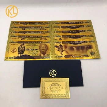 10pcs/lot Novo Zimbabwe Millillion Dólares 30000003 ZEROS de Ouro 999999 Plástico Notas com certificado