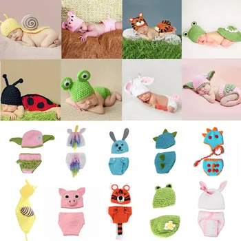 30 Tipos De Animais Dos Desenhos Animados De Roupas De Bebê Recém-Nascido Fotografia Acessórios Artesanais Malha Bebê Trajes De Fotografia De Roupas