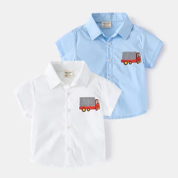 2-7T Verão Meninos da Criança Camisas de Criança Criança Roupa Casual Simples Camisa de Algodão de Manga Curta-Meninos Cavalheiro Roupa Infantil Roupas