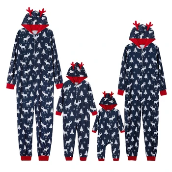 PatPat Mosaico Da Família De Correspondência De Moose Impressão De Natal Com Capuz Macacão Pijama (Resistente Ao Fogo)