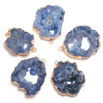Pedra Natural de Cristal Azul Cluster de Pingentes de Forma Irregular Requintado Charme Para fazer jóias DIY colar pulseira acessórios