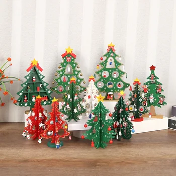 Decoração de natal Presentes tridimensional de Madeira Ornamentos Mini Árvore de Natal Janela Enfeites Artesanato