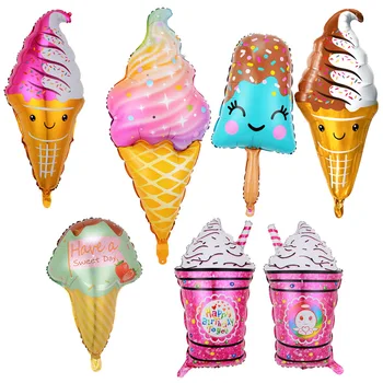Verão para Crianças de sorvete Partido Produtos Decorativos de sorvete de Doce de Cartucho de Palitos Sundae Alienígena de Alumínio Balão