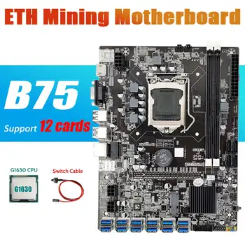B75 ETH de Mineração placa-Mãe 12 PCIE para Adaptador USB+G1630 CPU+Cabo de conexão do Interruptor LGA1155 MSATA DDR3 B75 USB Mineiro placa-Mãe