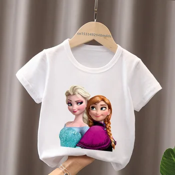 Disney Princess Congelados Elsa Anna Imprimir Bebê Bonito Roupas de Meninas Meninos T-shirt dos desenhos animados Engraçados de Crianças T-Shirts de Verão de Novo Crianças Tops