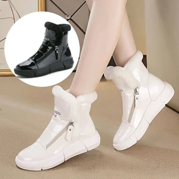 2022 Inverno Nova Grossa com solado de Womens Sapatos de Desporto Zíper Botas de Neve de Maiô Branco Quente Botas Curtas Sapatos de Algodão Botas De Invierno