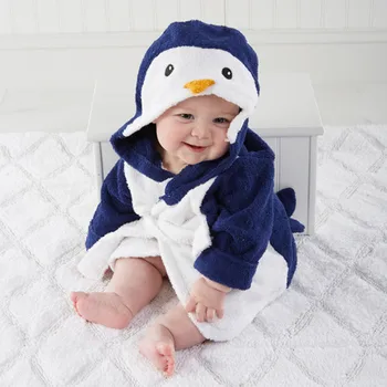 criança roupão de banho adorável pinguim cosplay robe de flanela para 6-48month criança meninos meninas de pele macia pijamas em casa roupas
