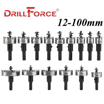 Drillforce 12-100mm HSS Buraco Viu brocas Para Metal de Aço Inoxidável Liga de Alumínio(12/15/20/25/30/35/40/45/50/55/60/90/100mm)
