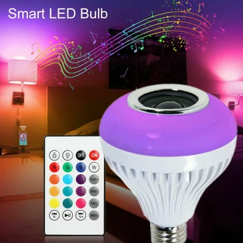 E27 Dimmable sem Fio Bluetooth alto-Falante, Lâmpada LED RGB Música Bulbo de Luz de controle Remoto com Áudio Colorido Fase do Bulbo